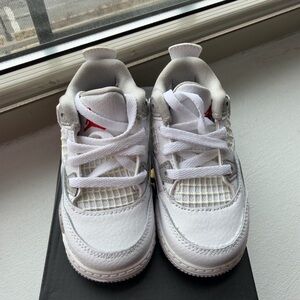 Jordan Kids White Sneakers with Grey and Red Accents